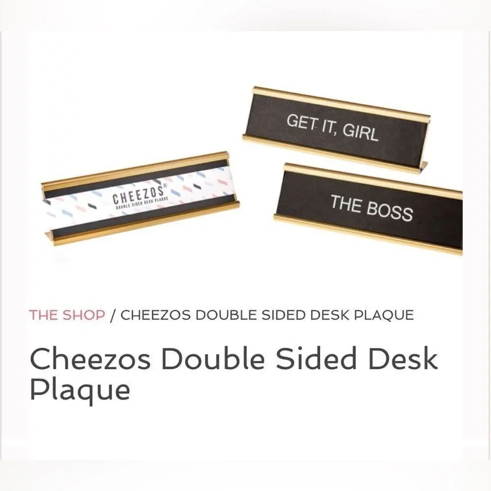NEW Cheezos 'BOSS' Double Sided Desk Plaque Black & Gold Office Decor
